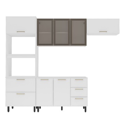 Cozinha Compacta Amara 8 Portas 4 Gavetas com Vidro 40250781 Branco - Politorno