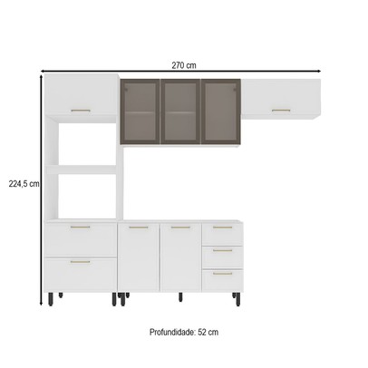 Cozinha Compacta Amara 8 Portas 4 Gavetas com Vidro 40250781 Branco - Politorno