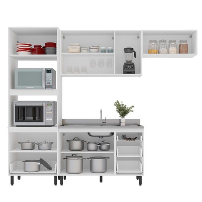 Cozinha Compacta Amara 8 Portas 4 Gavetas com Vidro 40250781 Branco - Politorno