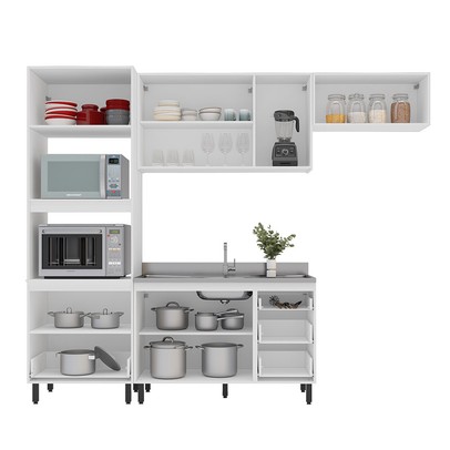 Cozinha Compacta Amara 8 Portas 4 Gavetas com Vidro 40250781  Azul/Branco - Politorno