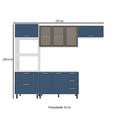 Cozinha Compacta Amara 8 Portas 4 Gavetas com Vidro 40250781  Azul/Branco - Politorno