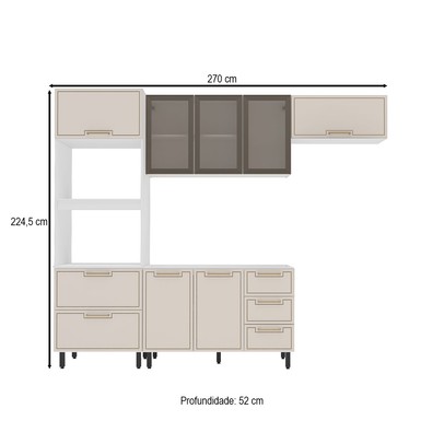 Cozinha Compacta Amara 8 Portas 4 Gavetas com Vidro 40250781 Creme/Branco - Politorno