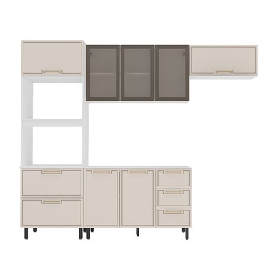 Cozinha Compacta Amara 8 Portas 4 Gavetas com Vidro 40250781 Creme/Branco - Politorno
