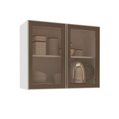 Armário Aéreo Cozinha Amara 2 Portas com Vidro Branco/Fume - Politorno