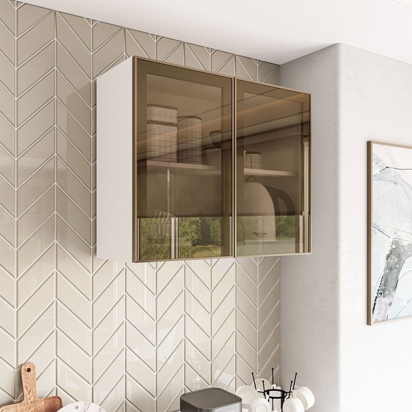 Armário Aéreo Cozinha Amara 2 Portas com Vidro Branco/Fume - Politorno