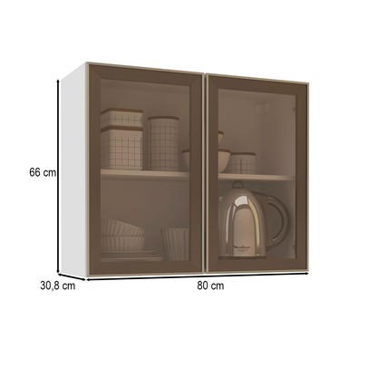 Armário Aéreo Cozinha Amara 2 Portas com Vidro Branco/Fume - Politorno