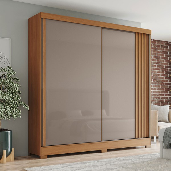 Guarda-Roupa Casal Select 2 Portas 2 Gavetas Flex com Ripado Cinamomo/Off White/Avelã - Henn