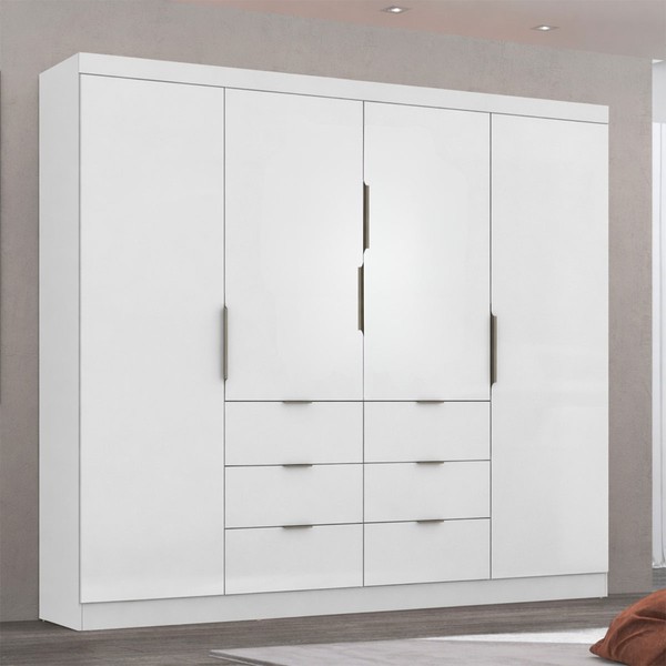 Guarda-Roupa Casal Click 4 Portas 6 Gavetas Branco - Maxel