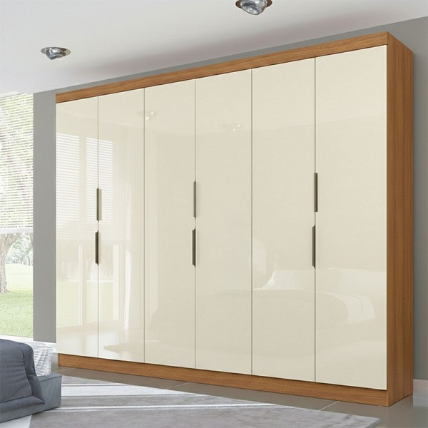Guarda-Roupa Casal Diamante 6 Portas 4 Gavetas Cinamomo/Off White - Pnr Móveis