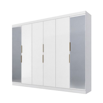 Guarda-Roupa Casal Diamante 6 Portas 4 Gavetas com Espelho Branco - Pnr Móveis
