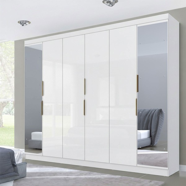 Guarda-Roupa Casal Diamante 6 Portas 4 Gavetas com Espelho Branco - Pnr Móveis