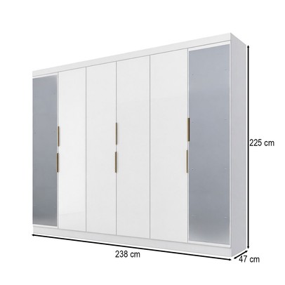 Guarda-Roupa Casal Diamante 6 Portas 4 Gavetas com Espelho Branco - Pnr Móveis