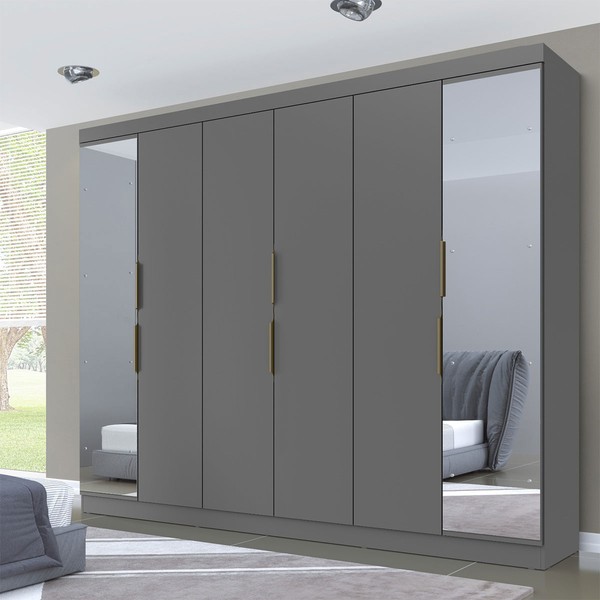 Guarda-Roupa Casal Diamante 6 Portas 4 Gavetas com Espelho Onix - Pnr Móveis