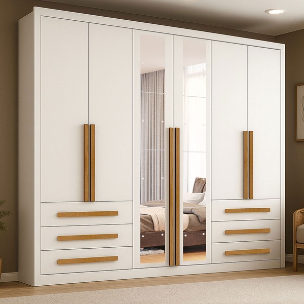 Guarda-Roupa Casal Nobre Plus 6 Portas 6 Gavetas com Espelho Branco - Pnr Móveis