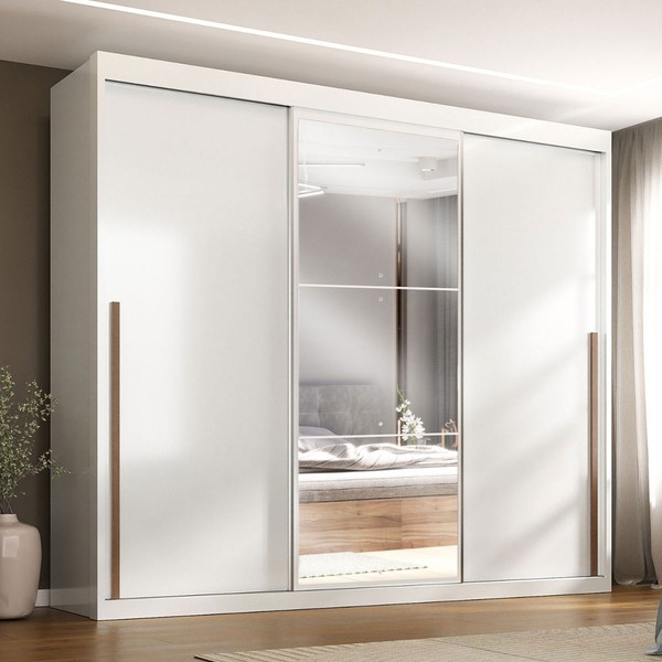 Guarda-Roupa Casal Tower 3 Portas 6 Gavetas com Espelho Branco - Pnr Móveis