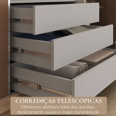 Guarda-Roupa Casal Tower 3 Portas 6 Gavetas com Espelho Cappuccino/Terracota - Pnr Móveis
