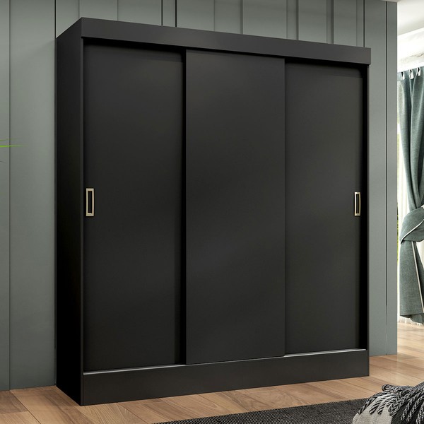 Guarda-Roupa Solteiro Sul 3 Portas 2 Gavetas Preto - Pnr Móveis