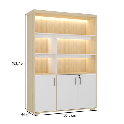 Armário para Escritório Tamburato com Led Carvalho/Branco - Artany Movéis