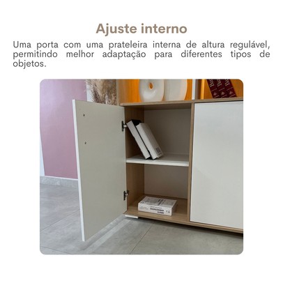 Armário para Escritório Tamburato com Led Carvalho/Branco - Artany Movéis