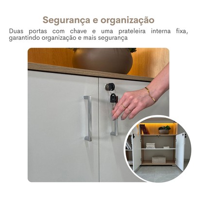 Armário para Escritório Tamburato com Led Carvalho/Branco - Artany Movéis