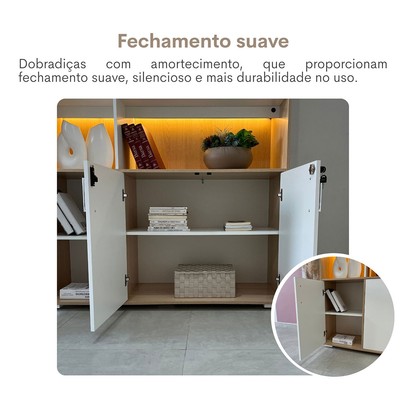 Armário para Escritório Tamburato com Led Carvalho/Branco - Artany Movéis