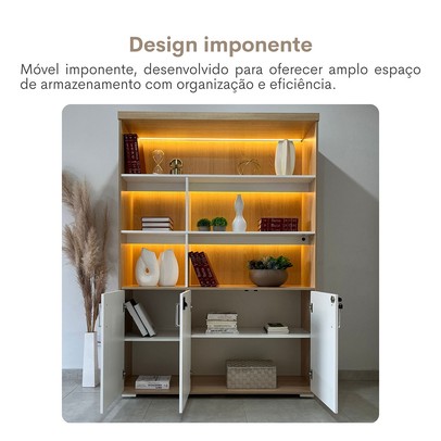 Armário para Escritório Tamburato com Led Carvalho/Branco - Artany Movéis