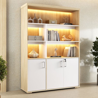 Armário para Escritório Tamburato com Led Carvalho/Branco - Artany Movéis