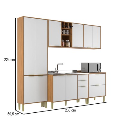 Cozinha Compacta Domus 10 Portas 5 Gavetas Nogal/Branco - Hecol Móveis