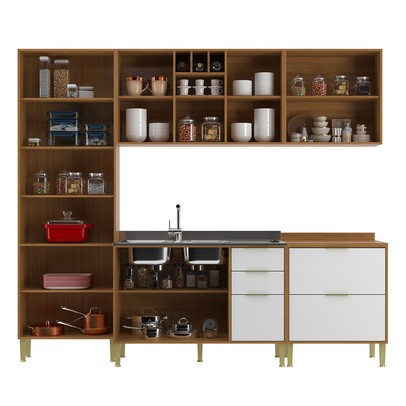 Cozinha Compacta Domus 10 Portas 5 Gavetas Nogal/Branco - Hecol Móveis