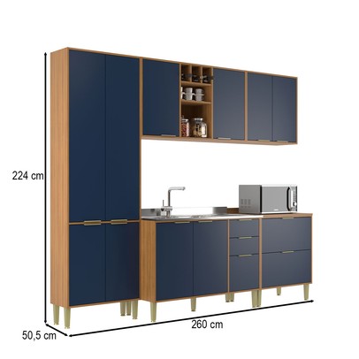Cozinha Compacta Domus 10 Portas 5 Gavetas Nogal/Royal - Hecol Móveis