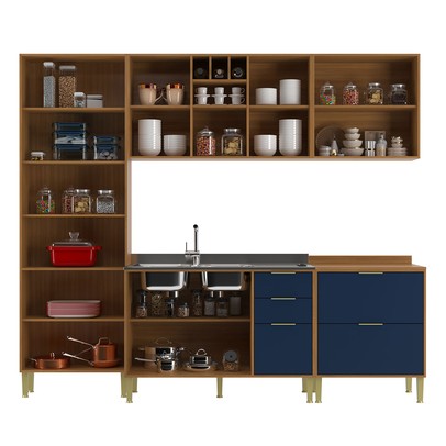 Cozinha Compacta Domus 10 Portas 5 Gavetas Nogal/Royal - Hecol Móveis