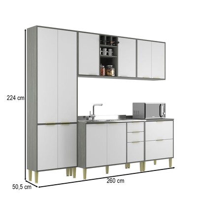 Cozinha Compacta Domus 10 Portas 5 Gavetas Silver/Branco - Hecol Móveis