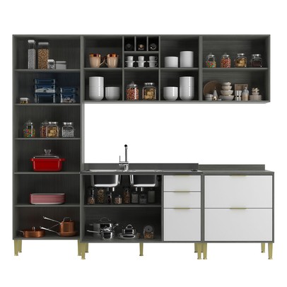 Cozinha Compacta Domus 10 Portas 5 Gavetas Silver/Branco - Hecol Móveis