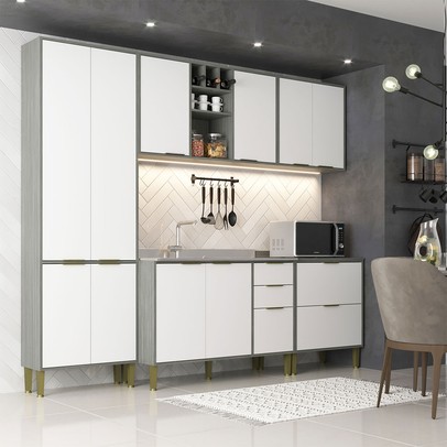 Cozinha Compacta Domus 10 Portas 5 Gavetas Silver/Branco - Hecol Móveis