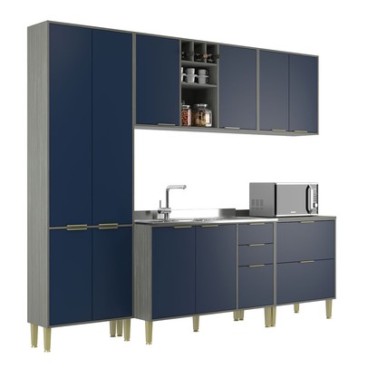 Cozinha Compacta Domus 10 Portas 5 Gavetas Silver/Royal - Hecol Móveis