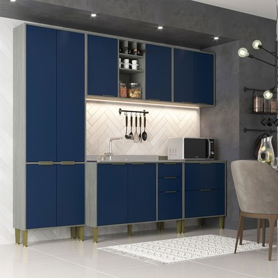 Cozinha Compacta Domus 10 Portas 5 Gavetas Silver/Royal - Hecol Móveis