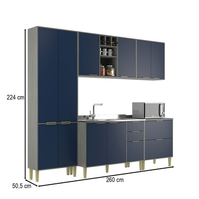 Cozinha Compacta Domus 10 Portas 5 Gavetas Silver/Royal - Hecol Móveis