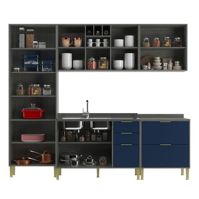 Cozinha Compacta Domus 10 Portas 5 Gavetas Silver/Royal - Hecol Móveis