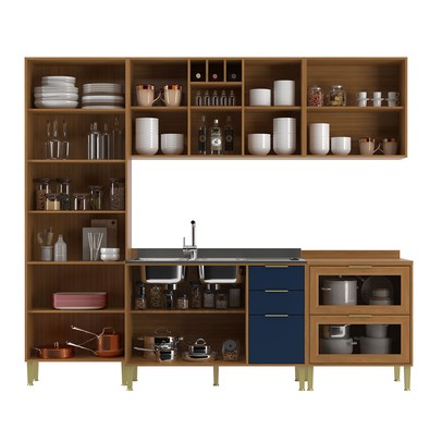 Cozinha Compacta Domus 10 Portas 5 Gavetas com Vidro Nogal/Royal - Hecol Móveis