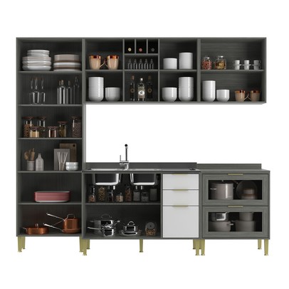 Cozinha Compacta Domus 10 Portas 5 Gavetas com Vidro Silver/Branco - Hecol Móveis