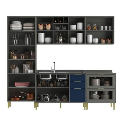 Cozinha Compacta Domus 10 Portas 5 Gavetas com Vidro Silver/Royal - Hecol Móveis