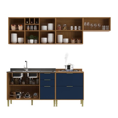 Cozinha Compacta Domus 6 Portas 5 Gavetas Nogal/Royal - Hecol Móveis
