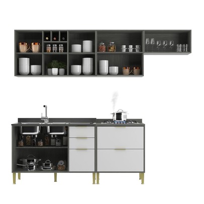 Cozinha Compacta Domus 6 Portas 5 Gavetas Silver/Branco - Hecol Móveis