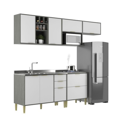Cozinha Compacta Domus 6 Portas 5 Gavetas Silver/Branco - Hecol Móveis