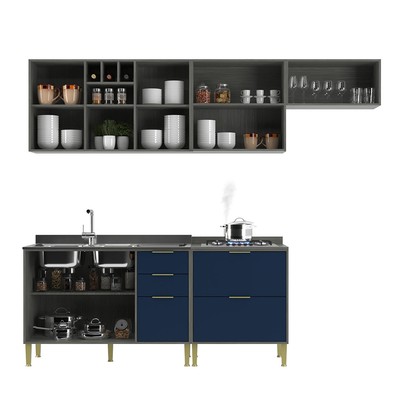 Cozinha Compacta Domus 6 Portas 5 Gavetas Silver/Royal - Hecol Móveis