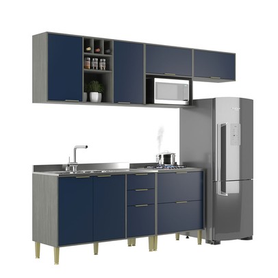 Cozinha Compacta Domus 6 Portas 5 Gavetas Silver/Royal - Hecol Móveis
