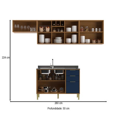 Cozinha Compacta Domus 6 Portas 3 Gavetas Nogal/Royal - Hecol Móveis