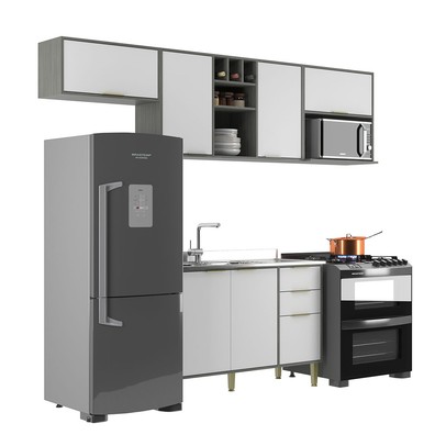 Cozinha Compacta Domus 6 Portas 3 Gavetas Silver/Branco - Hecol Móveis