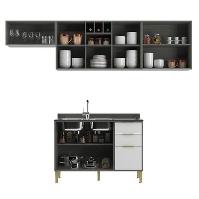 Cozinha Compacta Domus 6 Portas 3 Gavetas Silver/Branco - Hecol Móveis