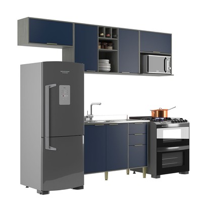 Cozinha Compacta Domus 6 Portas 3 Gavetas Silver/Royal - Hecol Móveis
